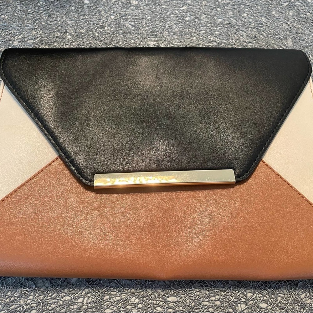 Express Tri-Color Envelope Clutch in Black, Brown & Cream